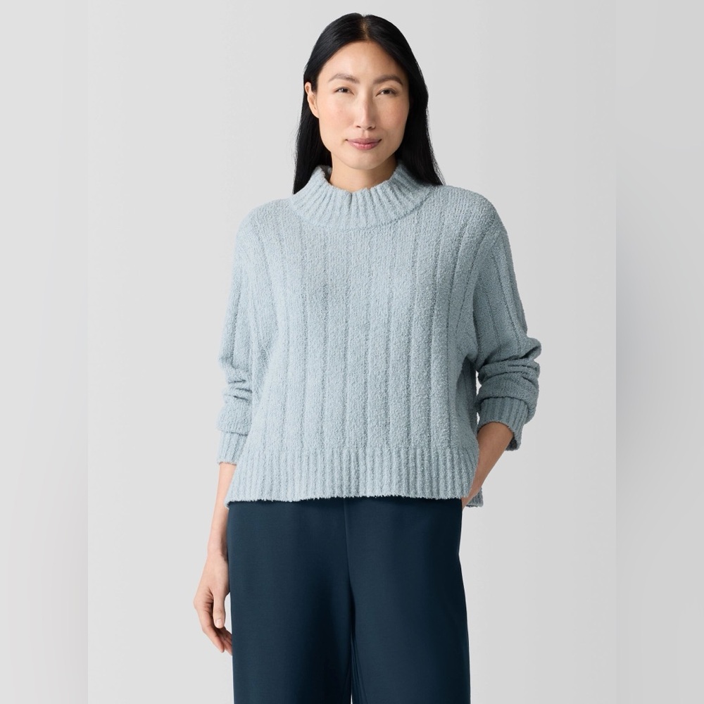 NWT Eileen Fisher Cotton Fluff Rib Turtleneck Top Boxy Fit, Cropped Length Sz 1X - Picture 2 of 12